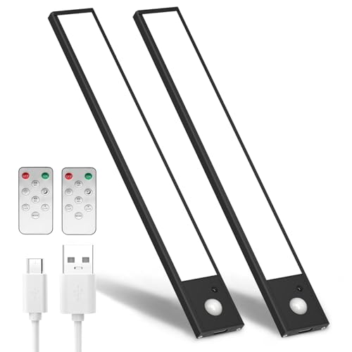 2 Pack Magnetic RV Step Lights, Remote, Black 7.87 in | USB rechargeable motion sensor lights with remote, 3 colors, dimming, magnetic mount and adhesive plates for RV and camper - color: Black 7.87In(2 pack), size: With Remote Control