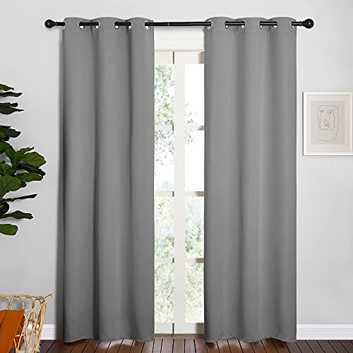 NICETOWN Bedroom Curtains Blackout Drapery Panels, Three Pass Microfiber Thermal Insulated Solid Ring Top Blackout Window Curtains/Drapes (Two Panels, 34 x 84 inches, Silver Grey) - color: Silver Grey, size: 34"W x 84"L (Pack of 2)