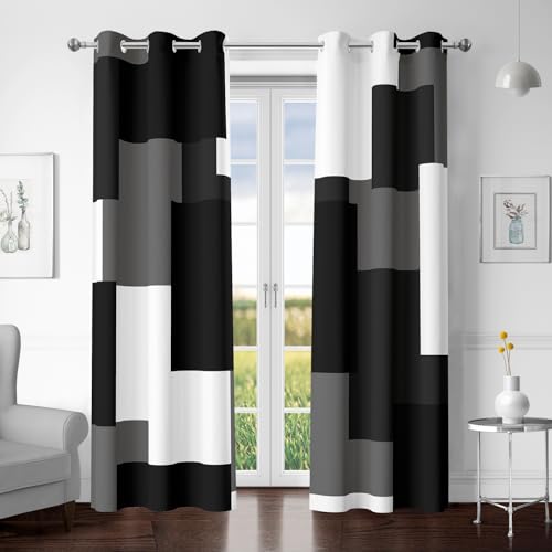 Tyrot Black Grey 100% Blackout Curtains for Bedroom 96 inch Length 2 Panels Set White Grey Modern Abstract Geometric Black Out Curtains Insulated Room Darkening Window Drapes for Living Room, 42Wx96L - color: Grey, size: 42"W x 96"L (Pack of 2)