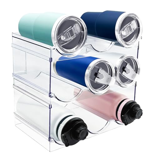 Spaclear 3 Pack Water Bottle Organizer for Cabinet, Stackable Water Bottle Holder, Plastic Cup Storage Organizer for Kitchen Cabinet Organizers and Storage, Tumbler Storage Cup Rack for Pantry Counter - size: 9 Bottles