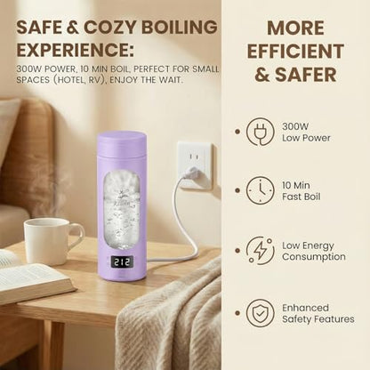 Portable Kettle (120V), Travel Kettle for Business Trips, 316-Grade Stainless Steel, 4 Temperature Settings, with Auto-Shutoff (Purple, 9.05 * 3.15) - color: Purple