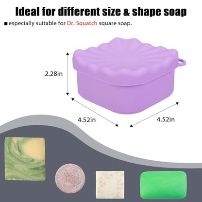 Square Travel Soap Case, Bar Soap Holder for Dr Squatch, Silicone Soap Case with Soap Saver, Portable Shampoo Bar Soap Box for Shower, Travel, Camp (Light Purple) - color: Light Purple