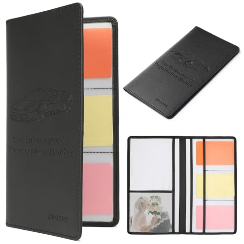 Premium Car Registration & Insurance Card Holder with Magnetic Closure & Clear Pockets, Glove Box Organizer for Documents, Driver's License (Black)