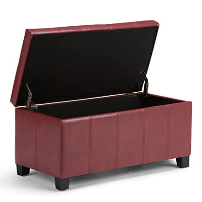 SIMPLIHOME Dover Storage Ottoman Bench - 36 inch Wide Upholstered Vegan Leather Rectangular Lift-Top Ottoman in Radicchio Red, Contemporary Bench for Living Room with Safety Hinges - color: Radicchio Red
