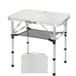 Small Folding Table with Storage Net, 24" x 16" Portable Foldable Camping Table with 3 Adjustable Height, White Metal Table for Beach, Patio, BBQ - size: S[24"*16"*24"]