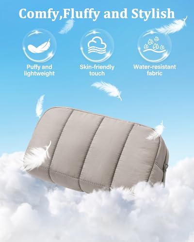 oscaurt 2 Pcs Makeup Bag Travel Toiletry Bag for Women Puffy Padded Cosmetic Pouch Purse Wide-open Makeup Organizer Case Travel Essentials - color: Camel-Set