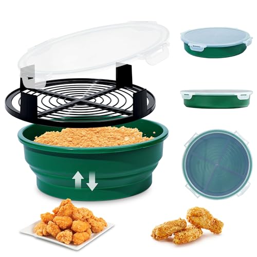 FJNATINH Collapsible Batter Bowl - Mess Free Better Breader Shaker Bowl with Lid Breading Shaker Container - Great for Fried Fish, Fried Chicken, Onion Rings, Wings & More,No Leak,Easy to Store - color: Olive Green