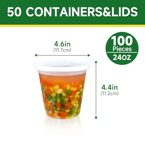 Dealusy 50 Set 24 oz Deli Containers with Lids, Leak-Proof BPA Free Plastic Take Out Bowls, Food Storage Containers for Takeout Meal Prep Storage, Freezer, Microwave & Dishwasher Safe - size: 24 oz