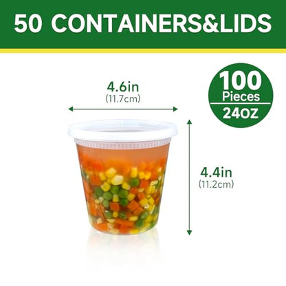 Dealusy 50 Set 24 oz Deli Containers with Lids, Leak-Proof BPA Free Plastic Take Out Bowls, Food Storage Containers for Takeout Meal Prep Storage, Freezer, Microwave & Dishwasher Safe - size: 24 oz