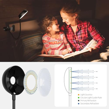 LiFMIRA Reading Light for Beds Headboards, Clip on Light LED Reading Book Light with Clamp Eye-Friendly Desk Lamp 3 Color Modes & 10 Brightness Flexible Reading Lights for Books in Bed Bedside Black - color: Black
