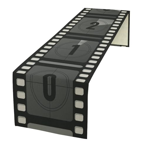 Movie Table Runner Countdown Film Frame Retro Movie Timer Decor for Indoor Outdoor Party Dinner Festival Rustic Farmhouse Holiday Home Kitchen Dining Room, 13x36in - color: Cinema-grey, size: 13x36in