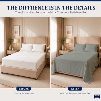 Cottingon 4 Piece Olympic Queen Sheets, Soft Premium 100% Long Staple Egyptian Cotton, Super Queen Mattress Bedsheet Set, Fits Upto 15" Deep Pocket 66"X80", Light Grey - color: Light Grey Solid, size: Super Queen
