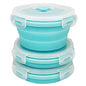 CCyanzi 3piece Round Collapsible Bowl with Lids, Silicone Food Storage Containers, Microwave & Freezer Safe, Space Saving for Kitchen Cabinet and Camping Backpack,(Blue) - color: blue