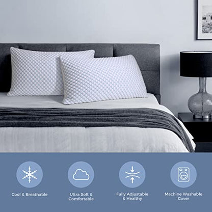 OSBED Shredded Memory Foam Pillows King Size 2 Pack | Neck pain relief, supportive, odorless, cooling pillow, adjustable, washable, CertiPUR-US hypoallergenic adult pillow - size: King (Pack of 2)