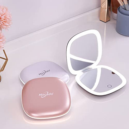 Mocado Compact LED Magnifying Travel Makeup-Mirror - 4 inches 1X/10X Magnification Small Hand Pocket Dimmable Double Sided USB Rechargeable Touch Screen, Portable Tabletop Cosmetic (Black) - color: Black