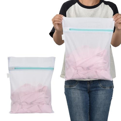 OTraki Mesh Laundry Bag for Delicates 12x16 inch Small Laundry Wash Bags for Washing Machine with Reinforced Zipper for Delicates Bra Socks Underwear, Don't Drying, Melting 140-176℉ White | Laundry Wash Bags for Washing Machine with Reinforced Zipper for