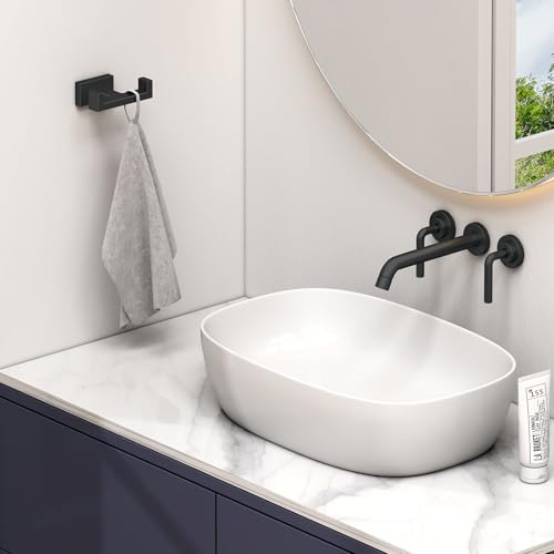 Angle Simple Bathroom Towel Hooks, SUS304 Stainless Steel Shower Double Robe Coat Hooks for Wall, Matte Black, 2 Pack - color: Matte Black, size: 2 Pack