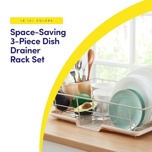 Sweet Home Collection Space-Saving 3-Piece Dish Drainer Rack Set: Efficient Kitchen Organizer for Quick Drying and Storage - Includes Cutlery Holder and Drainboard - Maximize Countertop Space, Beige - color: Beige