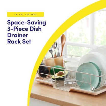 Sweet Home Collection Space-Saving 3-Piece Dish Drainer Rack Set: Efficient Kitchen Organizer for Quick Drying and Storage - Includes Cutlery Holder and Drainboard - Maximize Countertop Space, Beige - color: Beige