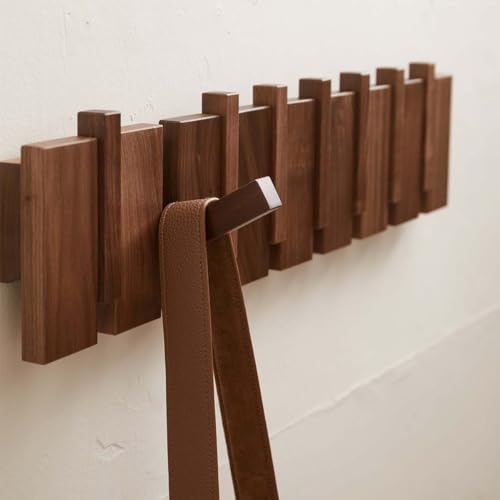 QUELLANCE Wood Coat Rack Wall Mount, Coat Hooks Hanger Wall Mounted, Heavy Duty Wall Coat Rack with 8 Hooks for Hanging Coats/Keys/Hats/Robe&Towels/Plants/Bags, Walnut - size: 8 Hooks