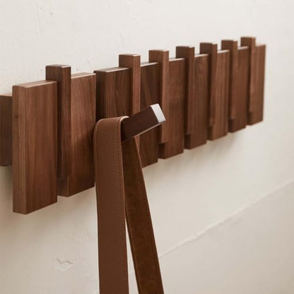 QUELLANCE Wood Coat Rack Wall Mount, Coat Hooks Hanger Wall Mounted, Heavy Duty Wall Coat Rack with 8 Hooks for Hanging Coats/Keys/Hats/Robe&Towels/Plants/Bags, Walnut - size: 8 Hooks