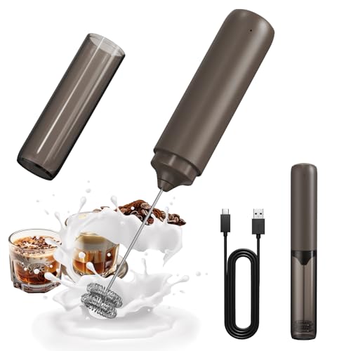 CIRCLE JOY Portable Rechargeable Milk Frother Hanheld, Dual Spring Whisk Electric Coffee Frother Wand Drink Mixer for Matcha Lattes Cappuccino, Kitchen Gifts, Brown - color: Storage Cover/Brown, size: Rechargeable
