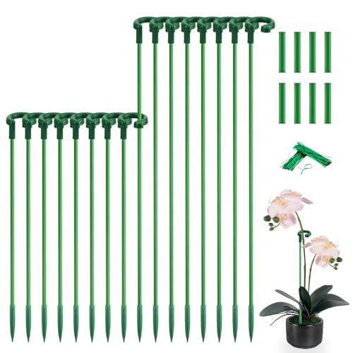 Invisible Plant Sticks 17 inch &11 inch SupKing 16Pcs Orchid Stakes with Clips for Support Small Short Plants,Garden Stake Support Pole Suit for Potted Plants Flowers Peony Rose (Green) - color: Green, size: Slim