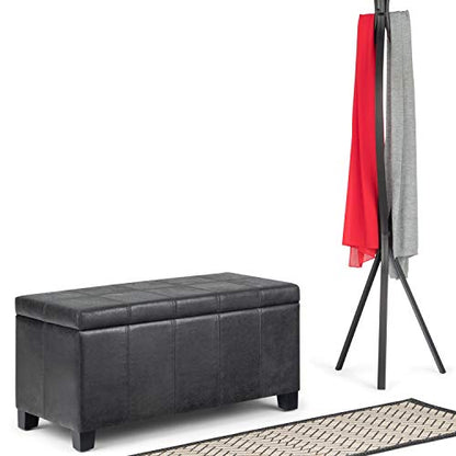 SIMPLIHOME Dover Storage Ottoman Bench - 36 inch Wide Upholstered Vegan Leather Rectangular Lift-Top Ottoman in Distressed Black, Contemporary Bench for Living Room with Safety Hinges - color: Distressed Black