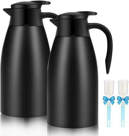 68oz Thermal Coffee Carafe, Airpot Insulated Coffee Urns Stainless Steel Vacuum Thermal Pot Dispenser for Coffee, Hot Water, Tea, Hot Beverage - Keep 12 Hours Hot, 24 Hours Cold (2 Pack Black) - color: Black Black