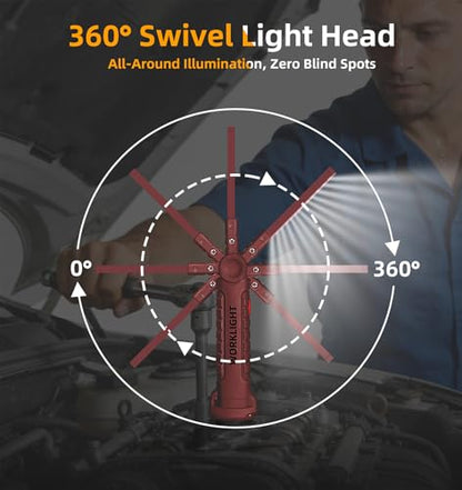 Rechargeable Work Light Flashlight, Tool Fathers Day Dad Gifts for Men Him Husband Grill Light Inspection Lamp with Magnetic Base Hook, 5 Modes 360° Rotate Car Emergency Repair 4 Pack - color: RED 4PCS