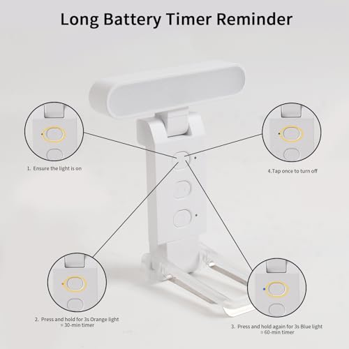 Book Light,USB Rechargeable Clip-On Reading Light,30 Adjustable Modes,Eye-Caring with Timer,Perfect for Book Lovers/Travel (White, Rectangle) - color: White, size: Rectangle