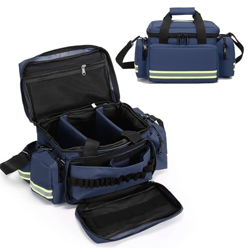 Medical Bag Empty Emergency Bag Medical Bag Organizer Professional First Responder Trauma Bag，First Aid Bagwith Detachable Dividers Medical Bag for Nurses,Home Health Care, EMT(Bag Only) - color: Blue