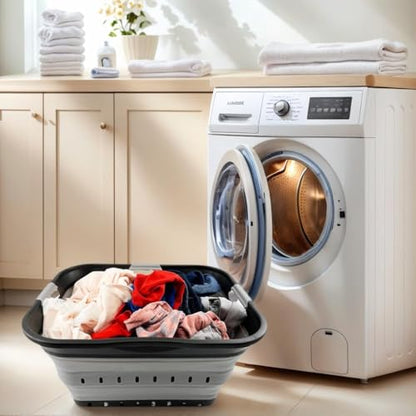 SAMMART 42L (11 gallon) Collapsible Plastic Laundry Basket - Foldable Pop Up Storage Container/Organizer - Space Saving Hamper/Basket (Black/Alloy Grey) - color: Black/Alloy Grey