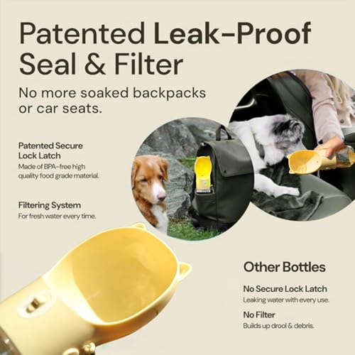 Dog Water Bottle Dispenser 380ml – Leak-Proof Lock, One-Hand Operation | Portable Pet Travel Water Bottle with Built-in Bowl | Purple-Don't Forget to Claim Your - color: Purple
