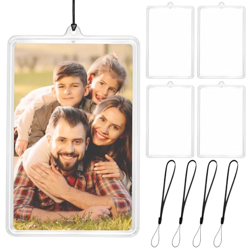 4Pcs Flip-Top Transparent Card Holder Car Hanging Photo Frame with Black Rope, Car Picture Holder Decor, Custom Rear View Mirror Hanging Picture Photo Ornament - color: 4Pcs
