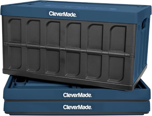 CleverMade Collapsible Storage Bins with Lids (46L, 3 Pack) – Stackable Foldable Plastic Storage Crates for Home, Closet & Trunk Organization - Ocean - color: Ocean, size: 46L - 3 Pack