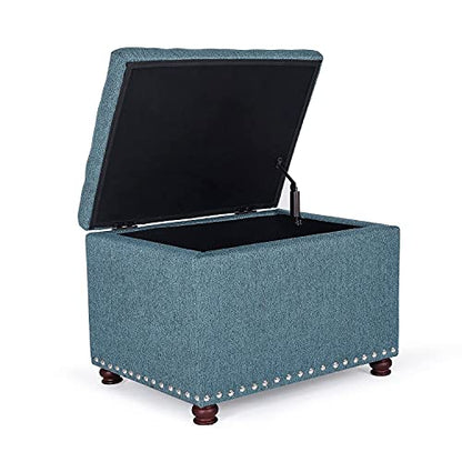 Joveco 24" Ottoman with Storage for Living Room Rectangular Fabric Tufted Bench Footrest Toy Chests for Bedroom (Cyan) - color: Cyan