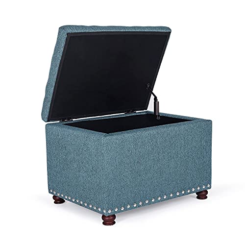 Joveco 24" Ottoman with Storage for Living Room Rectangular Fabric Tufted Bench Footrest Toy Chests for Bedroom (Cyan) - color: Cyan
