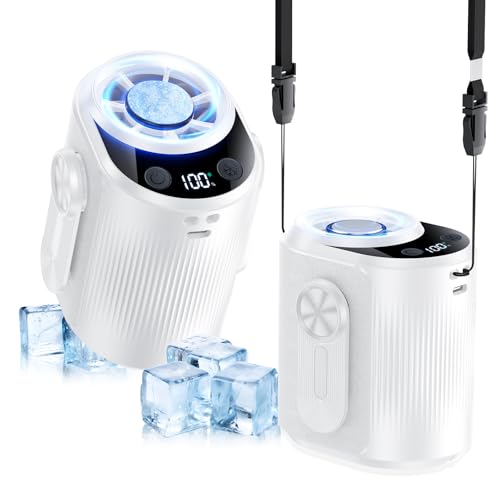 KIMMOO Smart Portable Rechargeable Fan with Ice Cooler, 100-Speed, 20000RPM Turbo Cooling Personal Waist Fan, 4000mAh Wearable Neck & Belt Clip Fan for Work Camping Outdoor Hiking, White - color: White