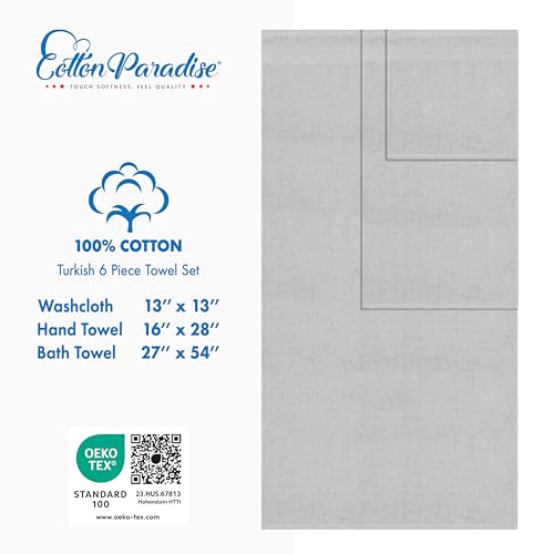 Cotton Paradise Towel Set of 6, 2 Bath Towels, 2 Hand Towels and 2 Washcloths Towels for Bathroom Sets, Platinium Grey - color: Silver Grey