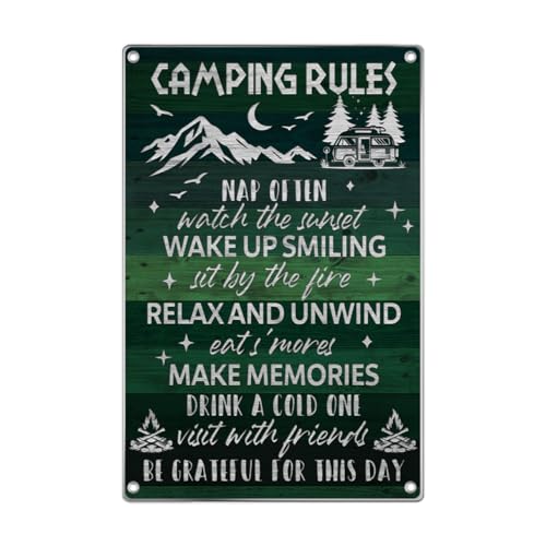 Camping Rules Sign Metal Wall Art 8 x 12 Inch Camper Decor For Rv Outdoor Picnic Cabin Lake House Door Decorations Rustic Themed Home Indoor Vintage Aluminum Kitchen - color: Camper_2