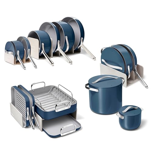 Caraway 31-Piece Ceramic Cookware Bundle - Fry Pans, Saucepans, Sauté Pan, Dutch Oven, Petite Cooker, Stir Fry, Rondeau, Stock Pot, Grill & Griddle Pans, Roasting Pan, Racks, Organizers - Navy - size: 31pc Set