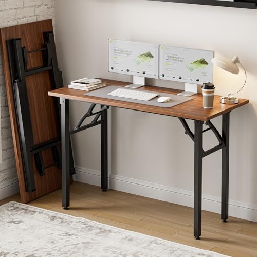 Frylr Small Folding Computer Desk – Portable 43.3 Inch Foldable Laptop Table, Collapsible and Compact for Easy and Fast Setup, Lightweight for Small Spaces, Home Craft and Study Use, Dark Walnut - color: Dark Walnut, size: 43.3 x 19.7 Inch, style: NO Powe