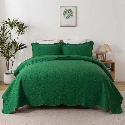 HoneiLife Queen Size Quilt Sets - 3 Piece Queen Quilt Bedding Set Microfiber Quilt Set Lightweight Bedspreads Reversible Coverlets Retro Bed Cover Floral Bedding Set All Season Quilts-Green - color: Green, size: Queen/Full-90"x96"