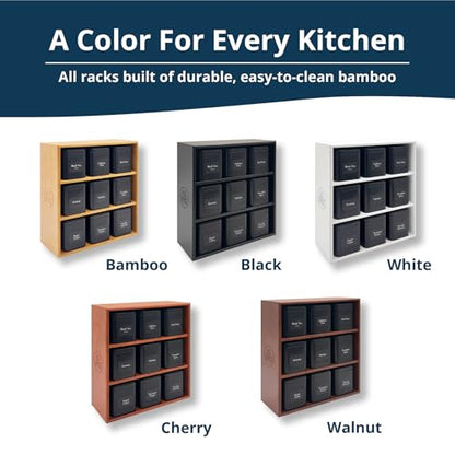AllSpice Tea Organizer Rack with 9 Tins & 160 Magnetic Labels – Perfect for Bagged & Loose Leaf Tea Organization - Bamboo - color: Bamboo