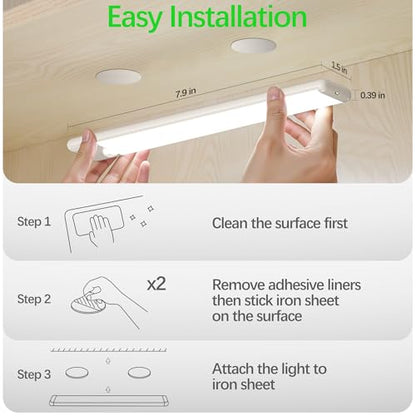 Motion Sensor Under Cabinet Lights, Magnetic Rechargeable Under Counter Closet Light, Wireless Night Light Bar Stick-On, 2-Pack, Neutral White - color: Neutral White, size: 8 inch