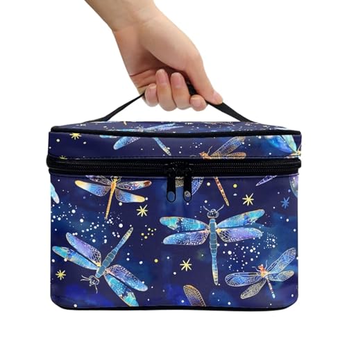 Comestic Bag for Women Blue Dragonfly Printed Makeup Brush Bag Exquisite Portable Travel Case for Toiletries Skin-Care Products with Versatile Uses - color: Blue Dragonfly
