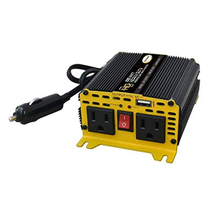 Go Power GP-225HD Heavy-Duty Modified Sine Wave Power Inverter, 225 Watt, 12V Input, Dual AC Outlets, Compact and Portable Solution for Small Electronics, Travel, and Outdoor Use - size: 225 Watt