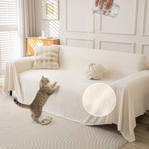 Waterproof Couch Covers for 4 Cushion, Non Slip Cat-Scratch Resistant Sofa Couch Covers for Dogs, L Shape Sectional Protectors Slipcovers, Large Furniture Covers for Pets, 91" x 150", Ivory - color: Ivory, size: 91*150 inch