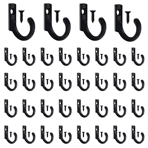 58 Pieces Key Hooks, Black Small Hooks for Hanging Hat, Jewelry, Steel Metal Hook, Kitchen Little Towel Hook with Black Screws for Farmhouse Retro Crafting Projects - color: 0.87"×0.59", Black